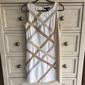 White House Black Market White and Beige Mini Dress